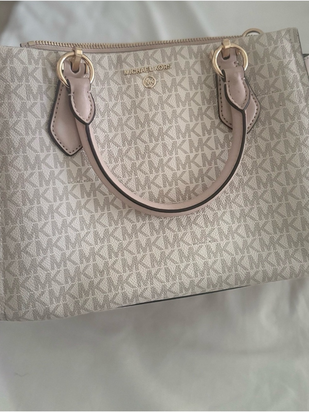 Michael Kors Beige and Pale Pink Signature Satchel